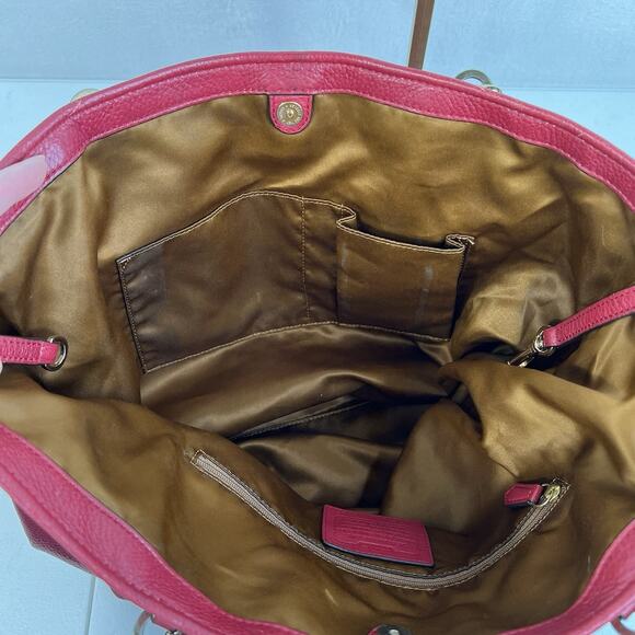 Coach Madison Bag North/South Large Tote Pebbled Leather in Scarlet Red Purse - Picture 10 of 16